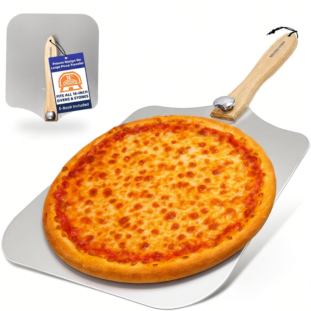 16x13 Inch Aluminum Pizza Peel – Ultra-Thin 1.5mm Blade, Easy Slide Non-Stick Surface, Foldable Handle, Warp-Resistant Design for Home Oven & Pizza Stone