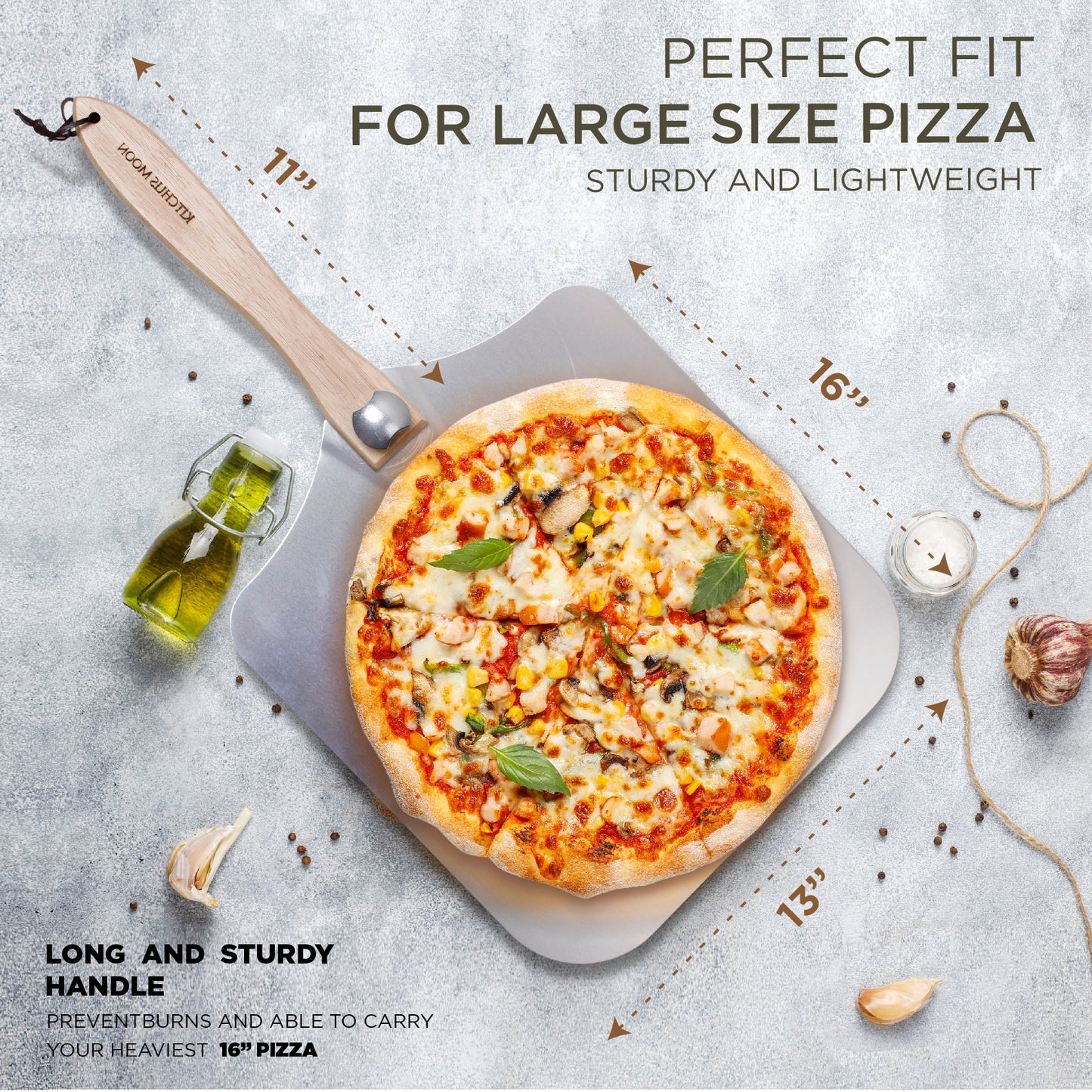 Large Pizza Peel Set 16"x13"— Ultra-Thin 16” Pizza Peel Set with Folding Handle & 14" Stainless Steel Cutter