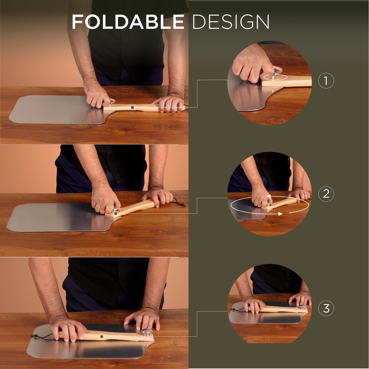 Large Pizza Peel Set 16"x13"— Ultra-Thin 16” Pizza Peel Set with Folding Handle & 14" Stainless Steel Cutter
