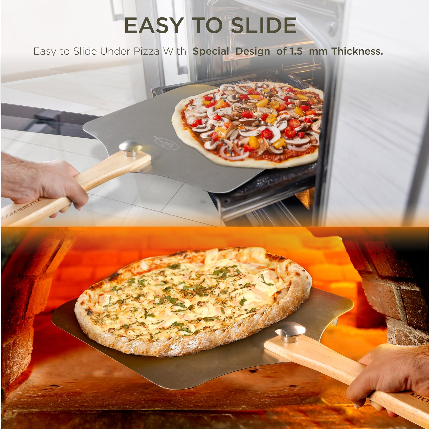 Large Pizza Peel Set 16"x13"— Ultra-Thin 16” Pizza Peel Set with Folding Handle & 14" Stainless Steel Cutter